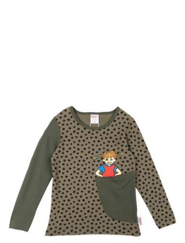 Speckled Shirt Tops T-shirts Long-sleeved T-Skjorte Khaki Green Pippi ...