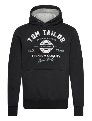 Hoodie With Print Tops Sweatshirts & Hoodies Hoodies Black Tom Tailor