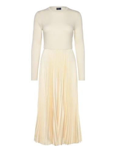 Sweater-Bodice Long-Sleeve Dress Knælang Kjole Cream Polo Ralph Lauren