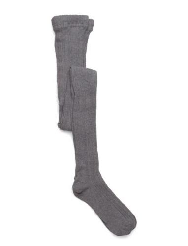 Cable Knitted Stockings Grey Melange Tights Grey Geggamoja