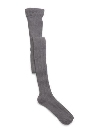 Cable Knitted Stockings Grey Melange Tights Grey Geggamoja