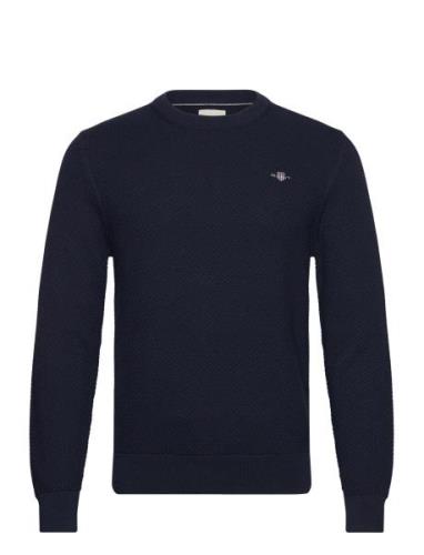 Structured Cotton C-Neck Tops Knitwear Round Necks Navy GANT