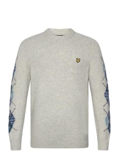 Argyle Sleeve Jumper Tops Knitwear Round Necks Grey Lyle & Scott