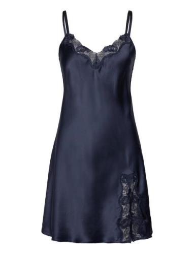 Pure Silk - Slip W.lace Nattøj Navy Lady Avenue