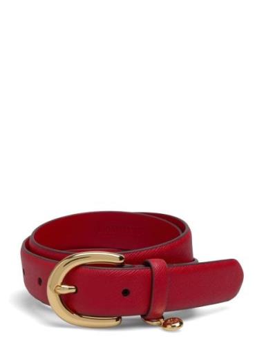 Charm Crosshatch Leather Belt Bælte Red Lauren Ralph Lauren