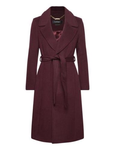 Belted Wool-Blend Wrap Coat Uldfrakke Frakke Burgundy Lauren Ralph Lau...