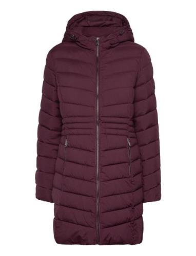 Chevron-Quilted Hooded Jacket Foret Jakke Burgundy Lauren Ralph Lauren