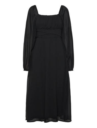 Brenna Square Neck L/S Midi Georgette Dress Knælang Kjole Black Bubble...