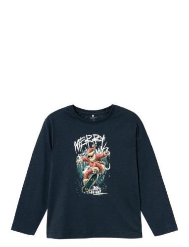 Nkmremusjul Ls Nreg Top Box Tops T-shirts Long-sleeved T-Skjorte Navy ...