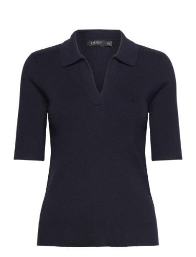 Rib-Knit Cotton-Blend Polo Sweater Tops T-shirts & Tops Polos Navy Lau...