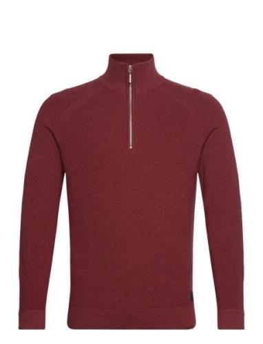 Structured Knit Troyer Tops Knitwear Half Zip Jumpers Burgundy Tom Tai...