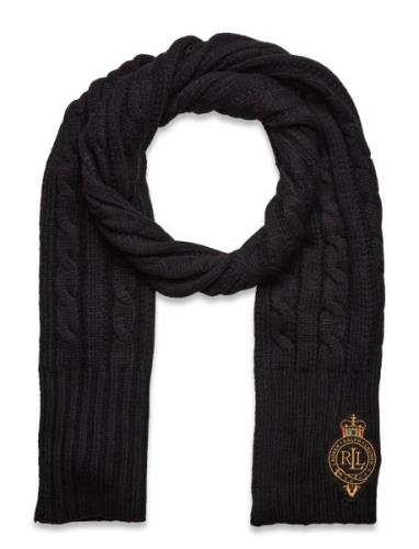 Crest-Patch Cable-Knit Scarf Accessories Scarves Winter Scarves Black ...