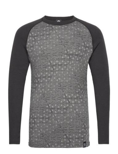 Geo Merino Wool Crew Sport Base Layer Tops Grey Bula