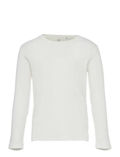 Top L S Basic Rib Tops T-shirts Long-sleeved T-Skjorte White Lindex