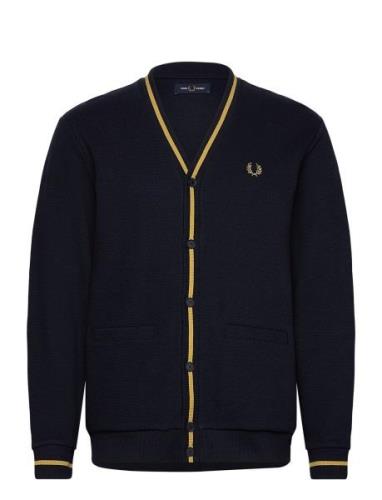 Tipped Pique Textu Cardigan Tops Knitwear Cardigans Navy Fred Perry