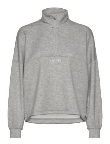 Light Grey Melange Comfy Half Zip Tops Sweatshirts & Hoodies Sweatshir...