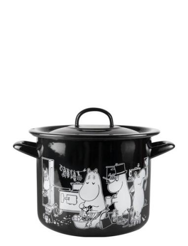 Moomin Enamel Pot With Lid 3,5L Home Kitchen Pots & Pans Saucepans Bla...