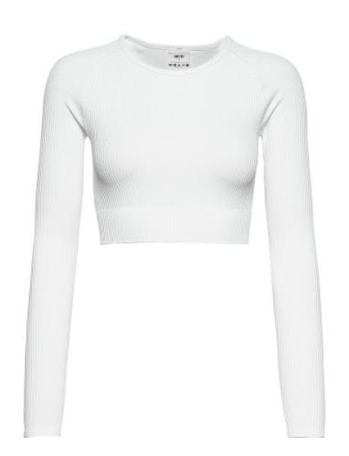 Ribbed Crop Long Sleeve Sport Crop Tops Long-sleeved Crop Tops White A...