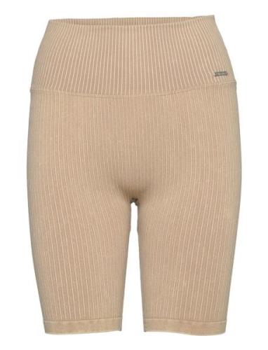 Ribbed Seamless Biker Shorts Bottoms Running-training Tights Beige Aim...