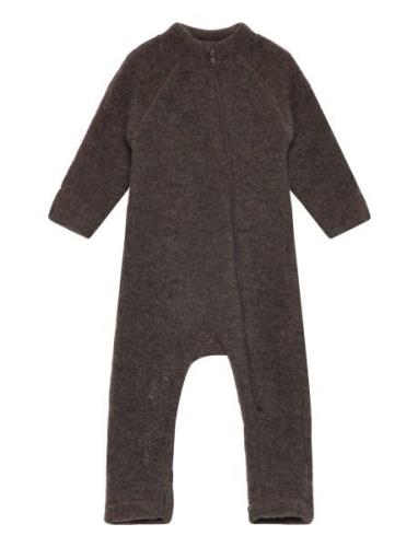 Wool Baby Suit Outerwear Fleece Outerwear Fleece Coveralls Brown Mikk-...