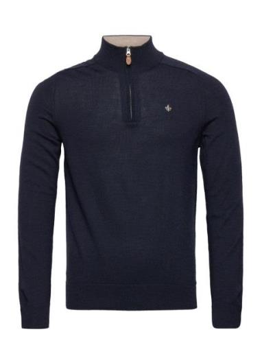 Merino John Zip Designers Knitwear Half Zip Jumpers Navy Morris