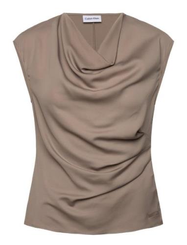 Recycled Cdc Draped Top Designers Blouses Short-sleeved Beige Calvin K...