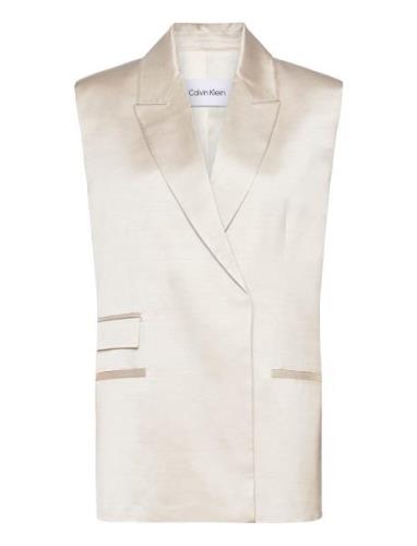 Shiny Viscose Tailored Vest Blazers Sleeveless Blazers White Calvin Kl...