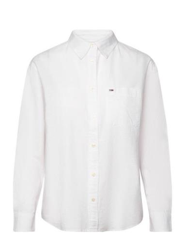 Tjw Solid Linen Blend Shirt Tops Shirts Linen Shirts White Tommy Jeans