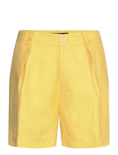 Pleated Linen-Blend Twill Short Bottoms Shorts Bermudas Yellow Lauren ...