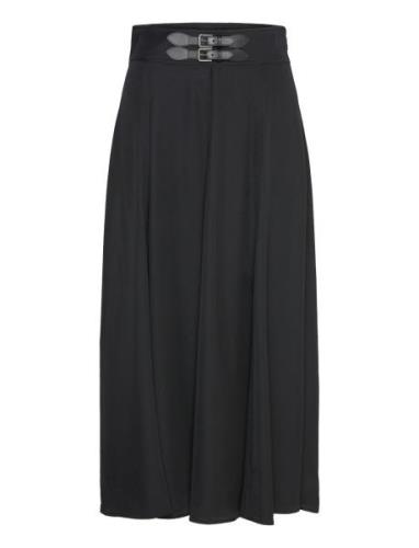 Buckle-Trim Twill Midi Skirt Skirts Knee-length & Midi Skirts Black La...