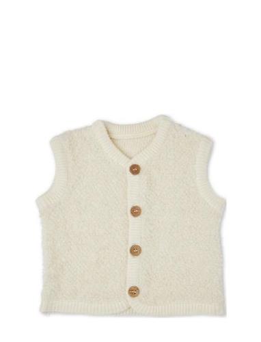 Vest Bouclé Merino Wool W. Buttons Tops Vests Cream Smallstuff