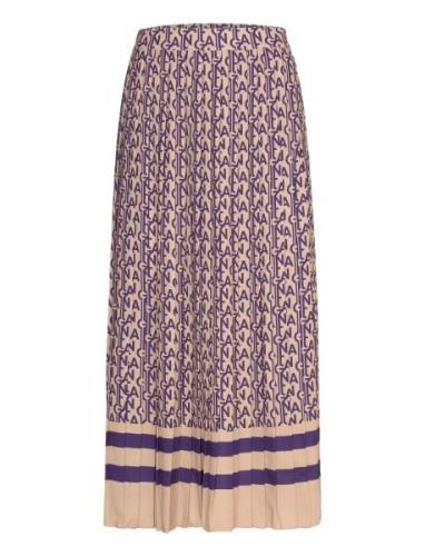 Monogram Print Pleated Skirt Skirts Knee-length & Midi Skirts Multi/pa...