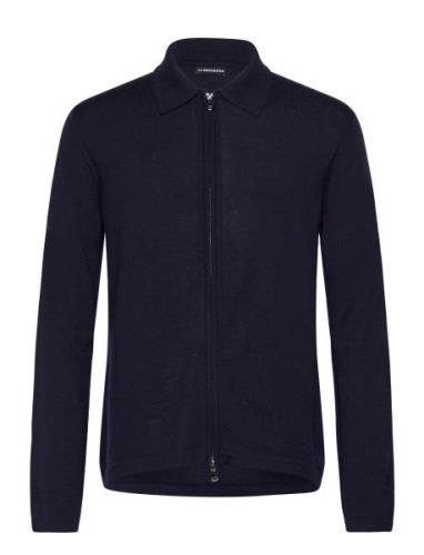 Kaleb Merino Zip Cardigan Tops Knitwear Cardigans Navy J. Lindeberg