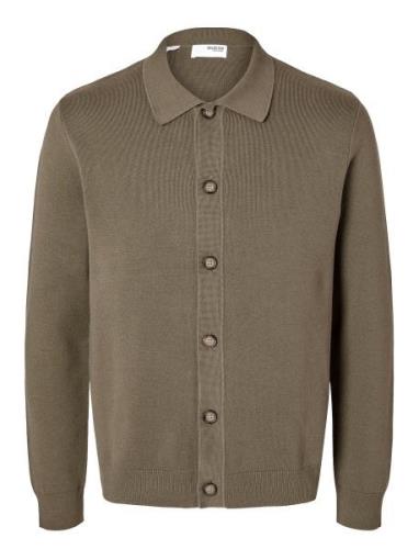 Slhmattis Ls Knit Polo Cardigan Tops Knitwear Cardigans Brown Selected...