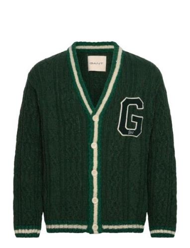 Seasonal G Cable V-Neck Cardigan Tops Knitwear Cardigans Green GANT