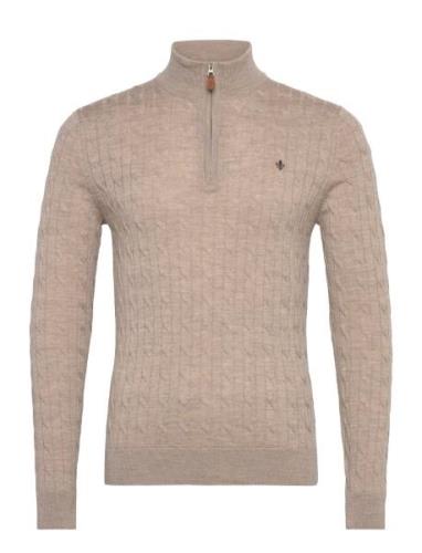 Merino Cable John Zip Designers Knitwear Half Zip Jumpers Beige Morris