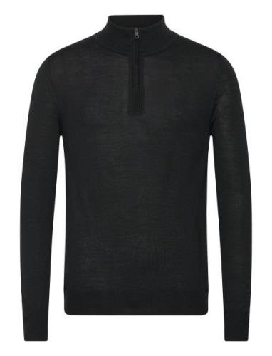 M Merino Blend Half Zip Designers Knitwear Half Zip Jumpers Black J. L...