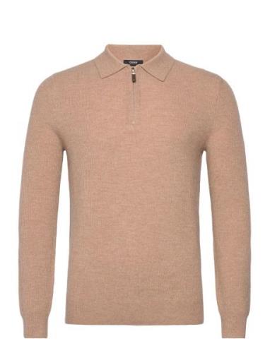 Regis Designers Knitwear Half Zip Jumpers Beige Reiss