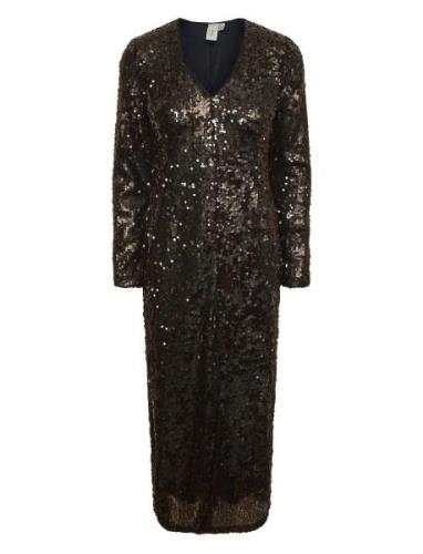 Yaspio Ls Sequin Long Dress - Show Knælang Kjole Brown YAS