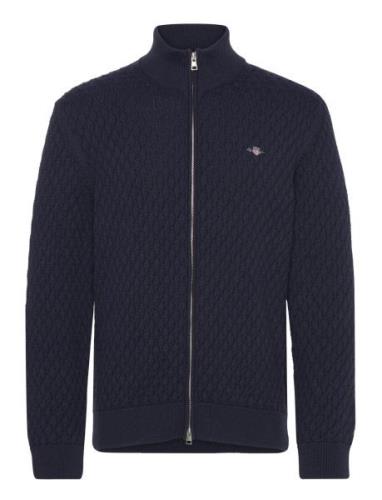 Textured Cotton Zip Cardigan Tops Knitwear Cardigans Navy GANT