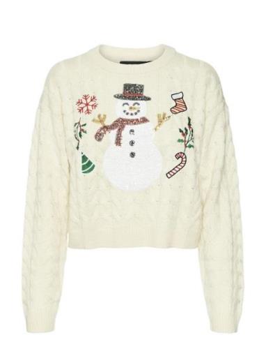 Vmsnowman Cable Ls Short Pullover Xmas Tops Knitwear Jumpers Cream Ver...