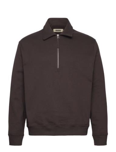 Wbtom Zip Polo Tops Knitwear Half Zip Jumpers Brown Woodbird