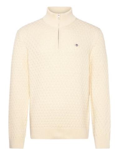 Textured Cotton Half Zip Tops Knitwear Half Zip Jumpers Cream GANT