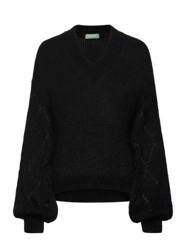 V Neck Sweater L/S Tops Knitwear Jumpers Black United Colors Of Benett...