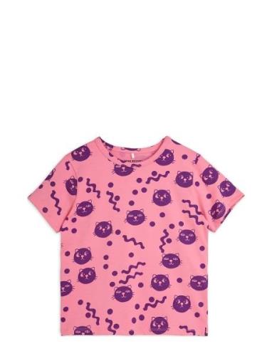 Squiggly Cats Aop Ss Tee Tops T-Kortærmet Skjorte Pink Mini Rodini