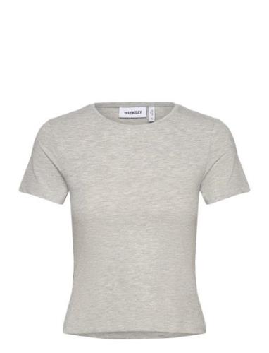 Slim Fitted Tshirt Tops T-shirts & Tops Short-sleeved Grey Weekday