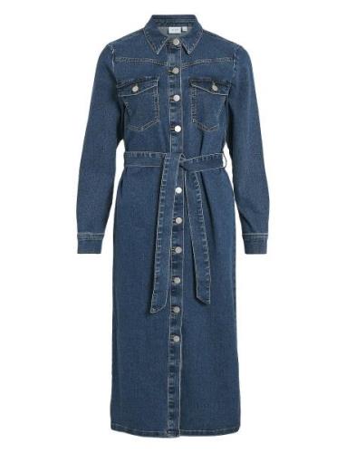 Vially L/S Midi Denim Dress Mbd Knælang Kjole Blue Vila