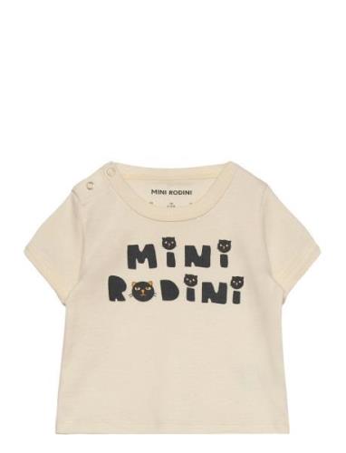 Mini Rodini Cats Sp Ss Tee Tops T-Kortærmet Skjorte Beige Mini Rodini