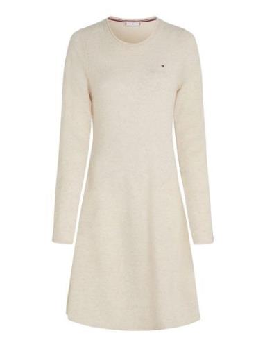 Soft Wool Flared C-Nk Swt Dress Kort Kjole Cream Tommy Hilfiger