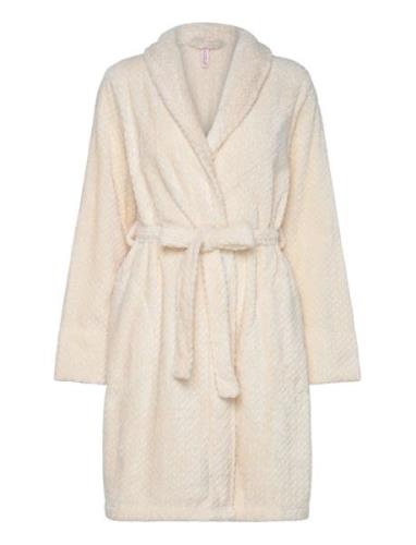 Fleece Bathrobe Morgenkåbe Cream Hunkemöller